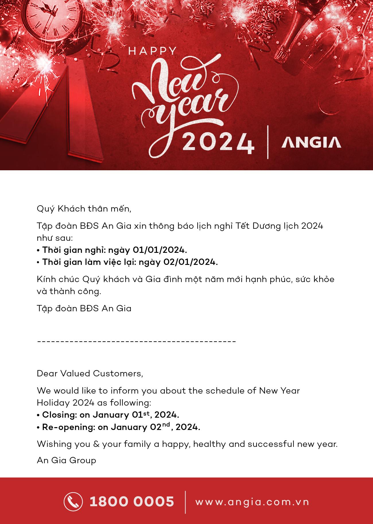 THÔNG BÁO LỊCH NGHỈ TẾT DƯƠNG LỊCH 2024